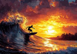 Surf Poster Beach Sea - Pixel Art by Niklas Maximilian