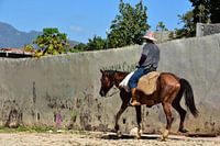 Kubanischer Bauer auf trabendem Pferd