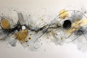 Abstract Schilderij - Zwart Grijs Goud Geometrisch en Expressief van Joriali Abstract