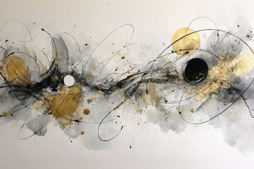 Abstract Schilderij - Zwart Grijs Goud Geometrisch en Expressief van Joriali Abstract