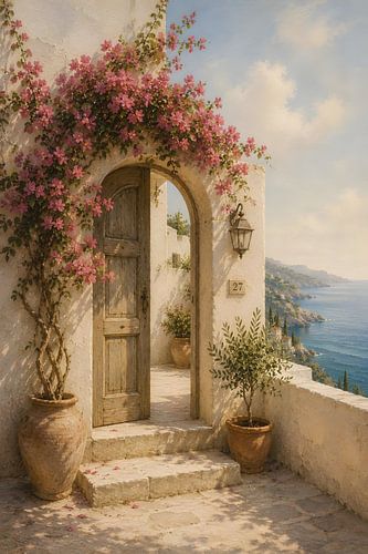 Tür mit rosa Torbogen im mediterranen Stil