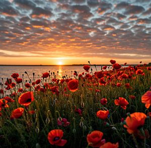 Blick über ein Feld mit Mohnblumen