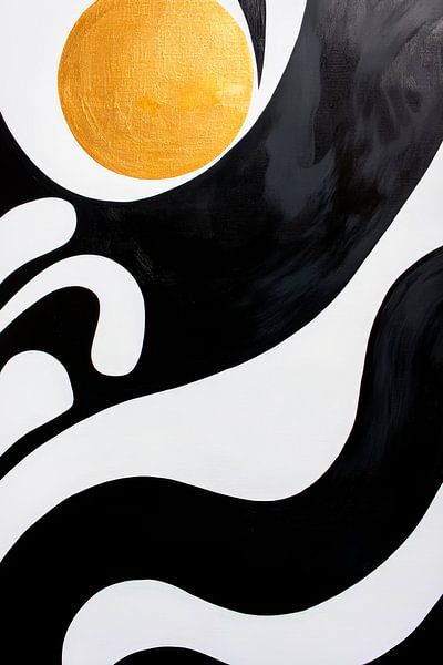 Gouden zon boven gestileerde golven van Poster Art Shop