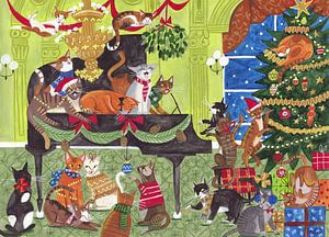 Les chats de Noël de Retro jouent du piano