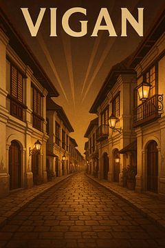 Vigan Calle Crisologo Poster – Vintage Spanish Colonial Heritage Art
