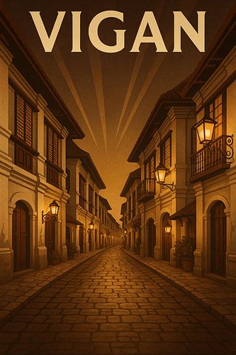 Vigan Calle Crisologo Poster – Vintage Spanish Colonial Heritage Art