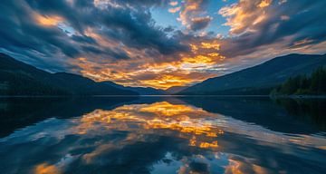 Magie bij zonsondergang op het grote meer van fernlichtsicht