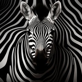 Zebraporträt tief in einer Reihe dünner schwarzer Linien im Hintergrund