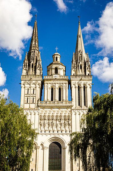 Facade entrance and bell tower of Angers Cathedral on the Loire France by Dieter Walther