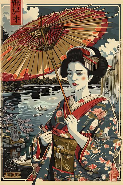 Schöne junge Frau im Ukiyo-Stil von Poster Art Shop