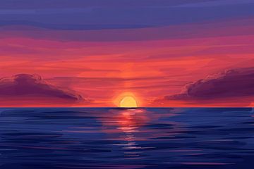 Adembenemende zonsondergang over kalme zee van Art & Soul Creations