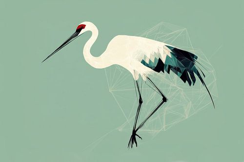 Kraanvogel in Geometrische Gratie Mintgroen