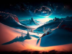 Winterlandschaft mit Sonnenuntergang und Sterne von Mustafa Kurnaz