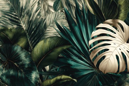 Tropical foliage in Dark Green Luxury Botanical Composition