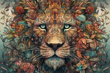 Schilderij  Face The Lion - Modern  Kleurrijke Eyecatcher van ARTEO Schilderijen