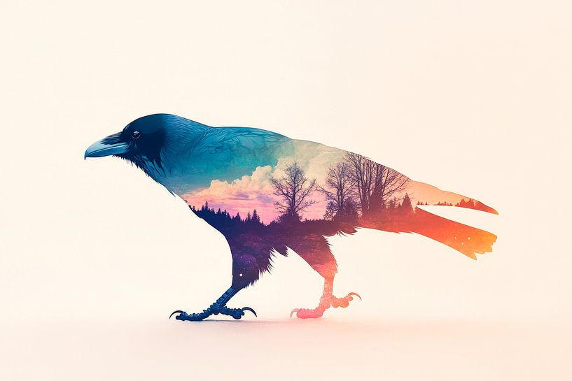 Crow in a play of colours by Poster Art Shop