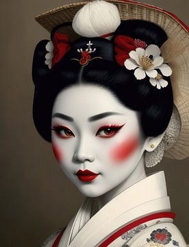 Traditionele Geisha in klederdracht uit de 19e eeuw. van Brian Morgan
