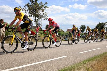 De Jumbo Visma trein en een rode Mike Teunissen van FreddyFinn