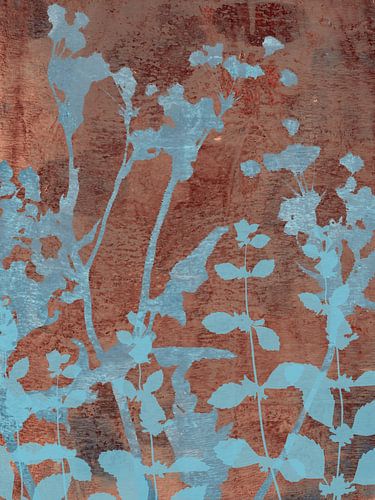 Romantische planten in kobalt en roestbruin