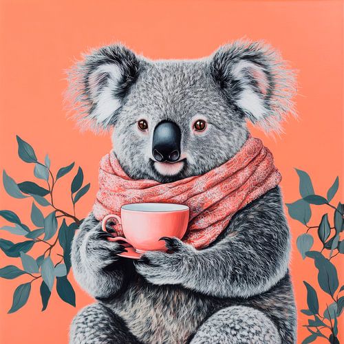 Koala met kop op oranje achtergrond