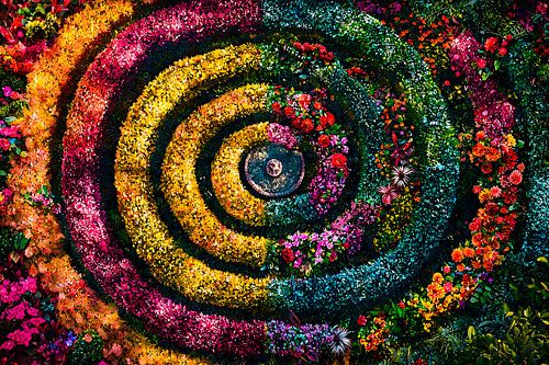 Spiraalvormige kleurrijke bloemenpracht