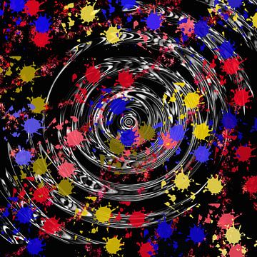 Abstract witte cirkels met rood blauw geel spetters van Maurice Dawson