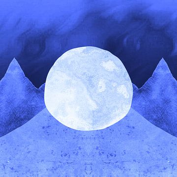 Elfenbeinfarbener Mond und Blaue Berge von Mad Dog Art