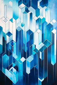 Geometrische structuren in blauwtinten van Poster Art Shop