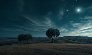 Verlorener Baum im Wüstenschleier der Nacht