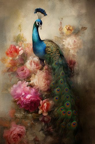 Prachtige pauw met bloemen