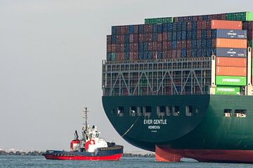 Sleepboot in actie in de haven Rotterdam. van scheepskijkerhavenfotografie