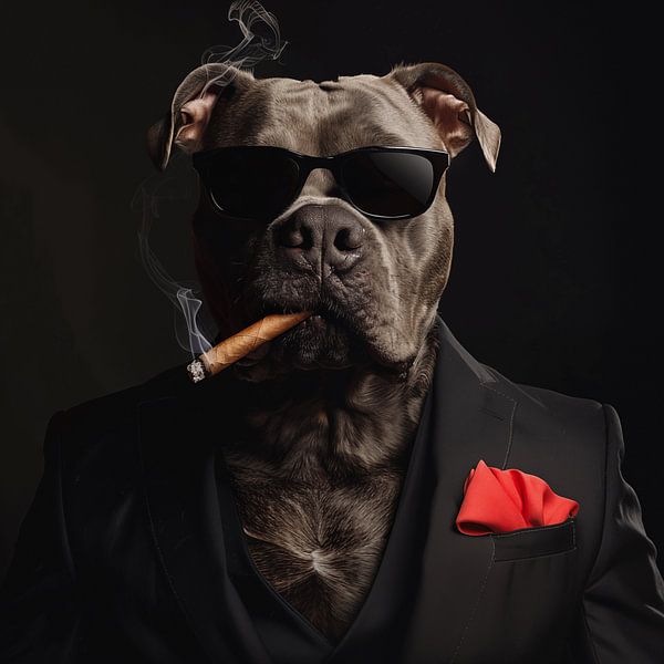 Pitbull met sigaar en zonnebril