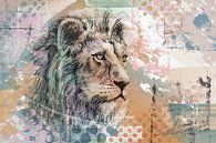 Big Five series- lion - colourful mixed media artwork by Emiel de Lange thumbnail