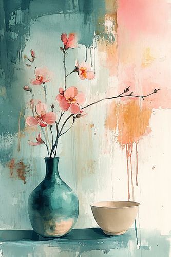 Turquoise vase in watercolor no.2