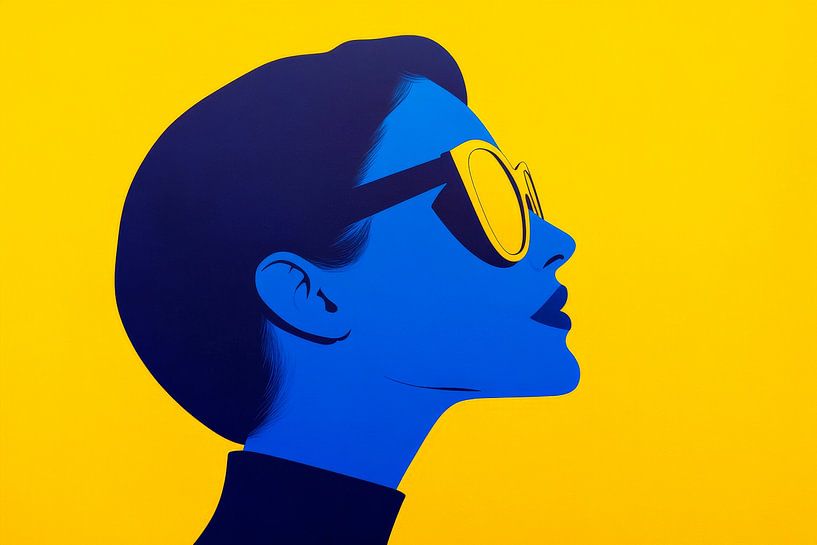 Blaues Profil im Sonnenschein  Strahlende Eleganz in Gelb  Son von Poster Art Shop