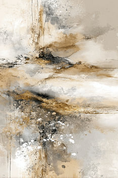 Tableau abstrait beige et doré, empreint de sérénité et de profondeur