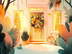 Illustration eines festlichen Kranzes aus Winterpflanzen,