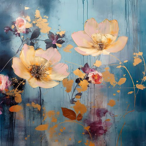 Modern abstracte aquarel van een barok bloemenveld