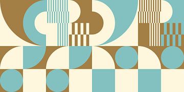 Abstract retro geometric art in gold, blue and off white nr.  6 by Dina Dankers