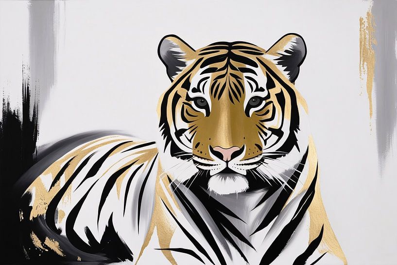 Golden abstract tiger portrait by Art & Soul Creations