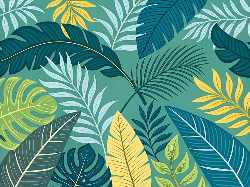 Oasis tropicale moderne : Motif vibrant de feuilles botaniques par Artistic