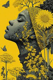 art woman with flowers