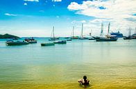 Sailboats in the bay off Buzios on the Costa do sol in Brazil by Dieter Walther thumbnail