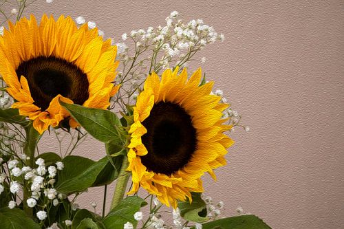 Stilleven met Twee Zonnebloemen en Gipskruid
