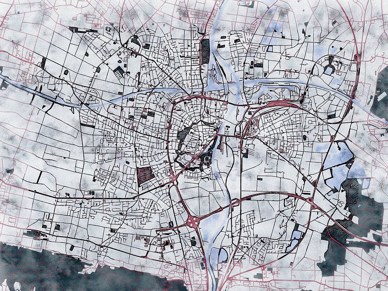 Map of Minden with the style 'White Winter' by Maporia