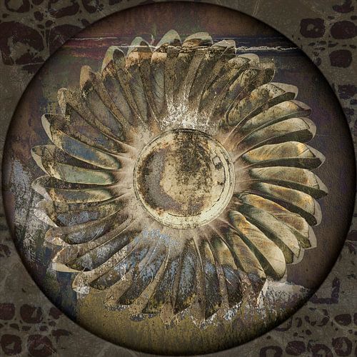 Natuur in Industrieel. Brons. Cirkel. Digitale kunst.