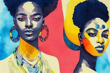 Schilderijen van Afrikaanse kleurrijke vrouwen van Animaflora PicsStock
