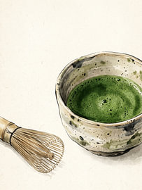 Handcrafted Matcha Bowl And Bamboo Whisk In Serene Japanese Harmony by my pixel art