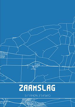 Blauwdruk | Landkaart | Zaamslag (Zeeland) van MijnStadsPoster