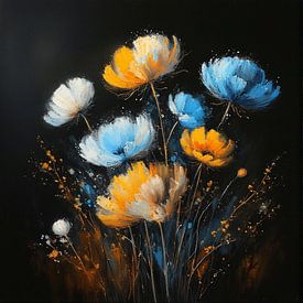 Nature morte d'un bouquet de fleurs sauvages aux couleurs vives. sur J.a Dijkstra